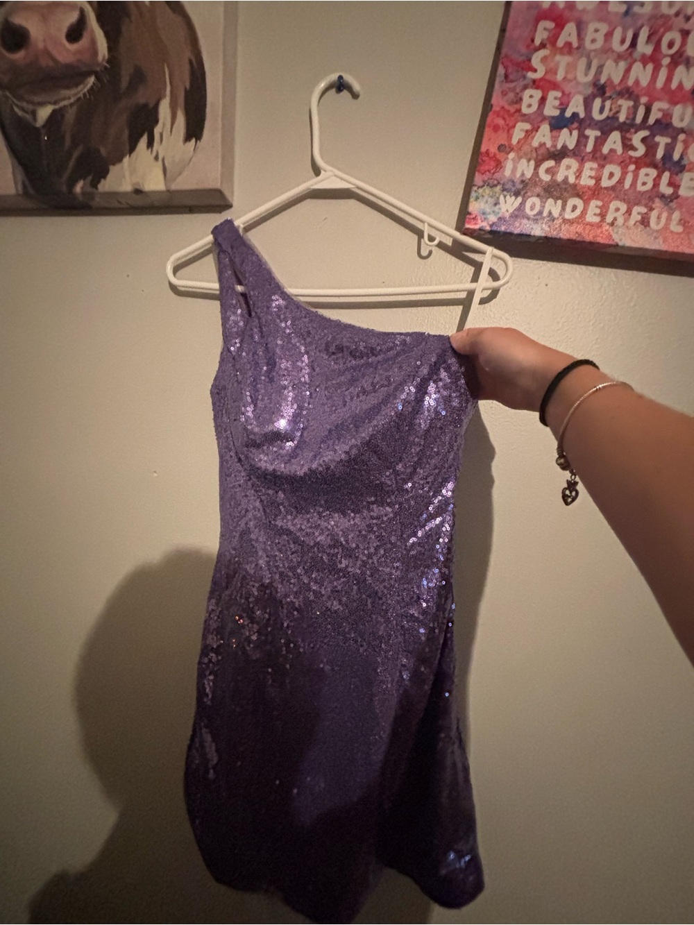 Lulu's Lavender Sequin One-Shoulder Dress